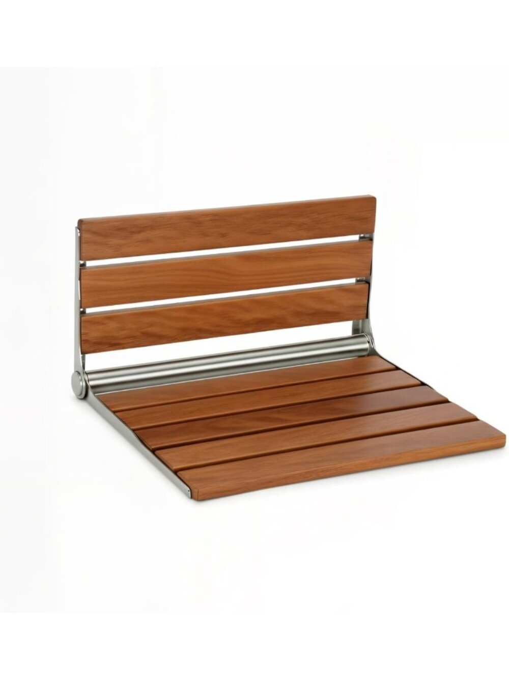 Durable 20" Folding Shower Seat, Wall-Mounted Teak Wood Bench for Bathroom